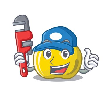 Bir karikatür sepeti içinde tesisatçı sarı elma