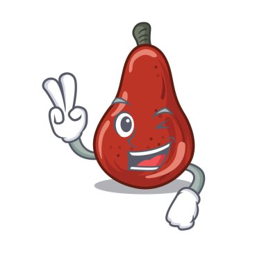 Karikatür sepetinde iki parmak kırmızı armut