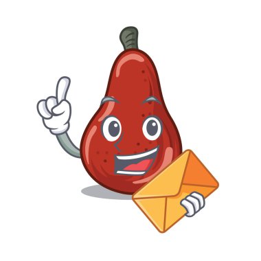 Bir karikatür sepeti zarf kırmızı armut ile