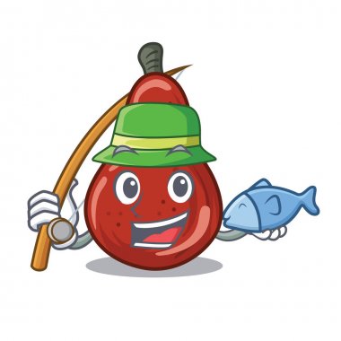 Maskot izole balıkçılık kırmızı armut
