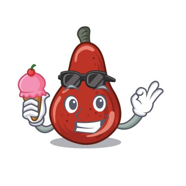 Bir karikatür sepet içinde dondurma kırmızı armut ile