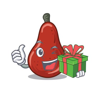 Hediye kırmızı armut ile maskot izole