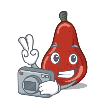 Maskot izole fotoğrafçı kırmızı armut