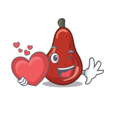 Maskot izole kalp kırmızı armut ile