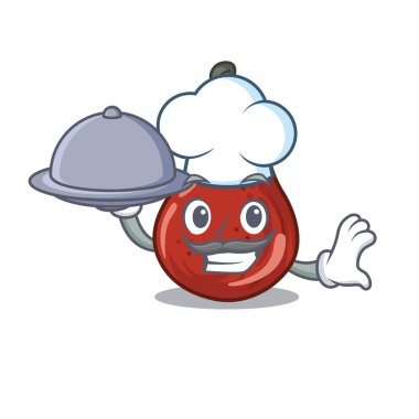 Yemek kırmızı armut ile Şef maskot izole