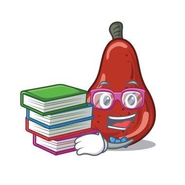 Kitap kırmızı armut ile öğrenci karikatür buzdolabına koydu