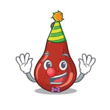 Palyaço kırmızı armut karikatür buzdolabına koydu