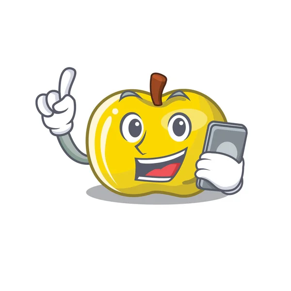С телефоном желтое яблоко скользит по форме мультика — стоковый вектор