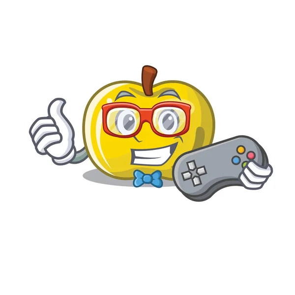 Gamer แอปเปิ้ลสีเหลืองแยกด้วยมัสคอต — ภาพเวกเตอร์สต็อก