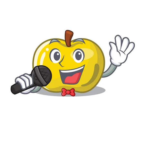 Bernyanyi apel kuning terisolasi dengan maskot - Stok Vektor