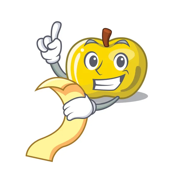 Dengan menu apel kuning diisolasi dengan maskot - Stok Vektor
