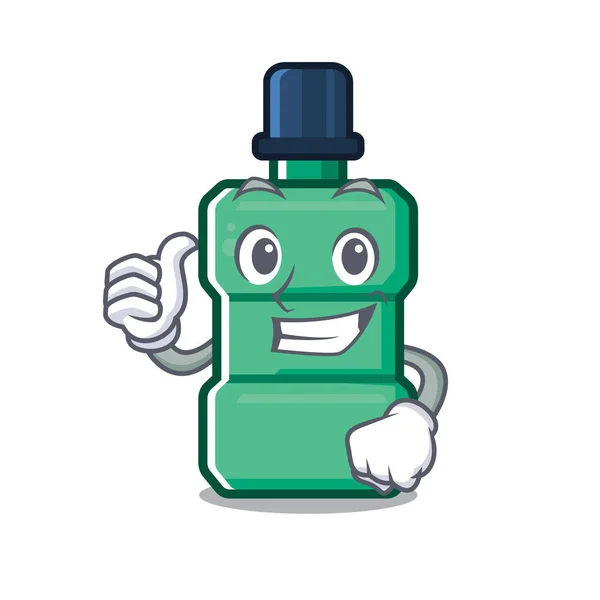 Thumbs up cartoon mouthwash in a bathroom — стоковый вектор