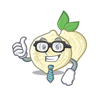 Bir karikatür kase içinde işadamı Jicama dilimleri