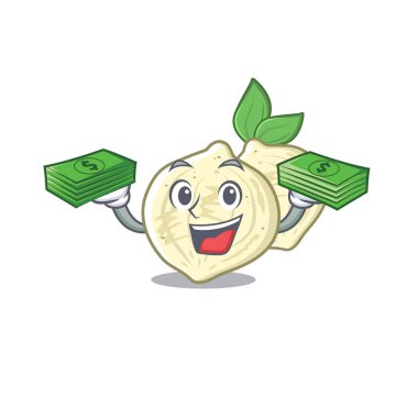 Karakter buzdolabında para çantası Jicama meyve ile