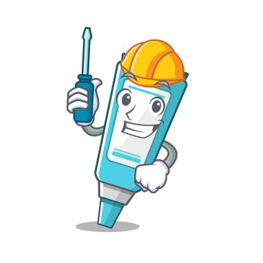 Maskot ahşap masa üzerinde Otomotiv merhem