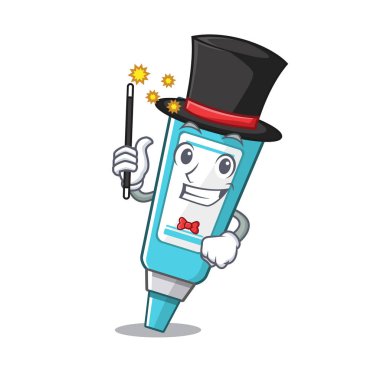 Maskot ahşap masa üzerinde Magician merhem