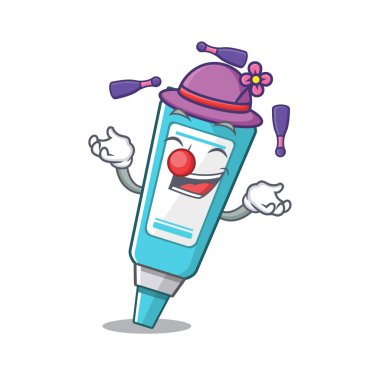 Maskot ahşap masa üzerinde merhem hokkabazlık