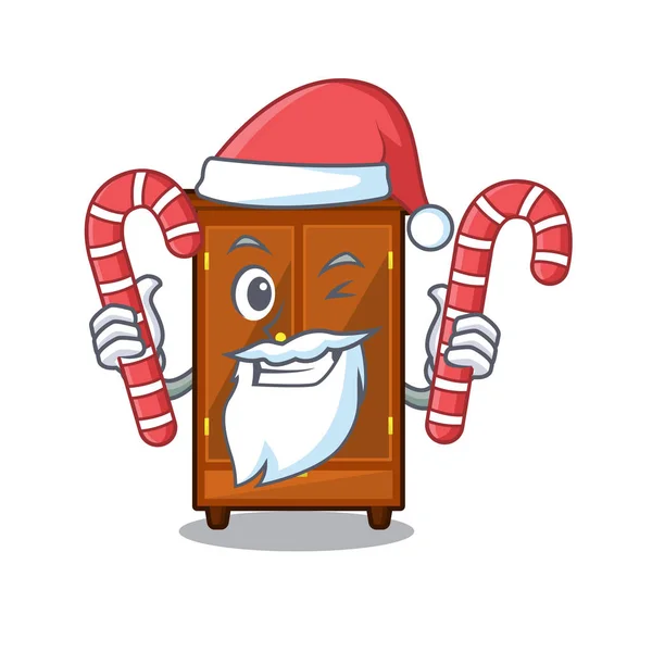 Santa con armario de caramelos al lado de la silla de dibujos animados — Vector de stock