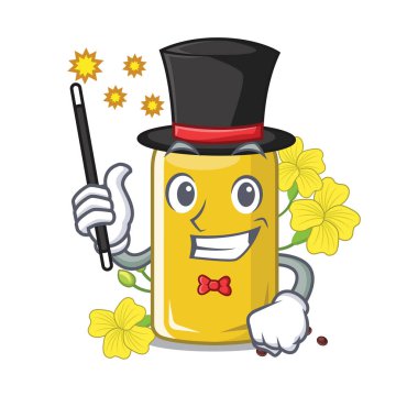 Büyücü kanola yağı karikatür cam içine dökülür