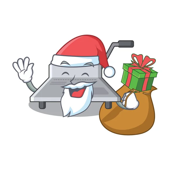 Santa con máquina de encuadernación de regalo a en el personaje — Vector de stock