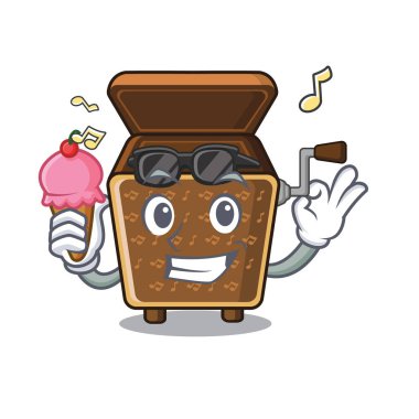Karikatür ile izole dondurma müzik kutusu ile