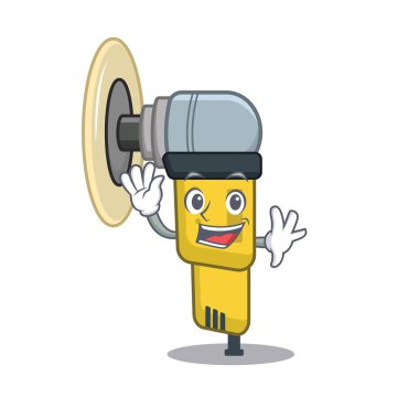 Bir karikatür çekmecede Pnömatik zımpara sallayarak