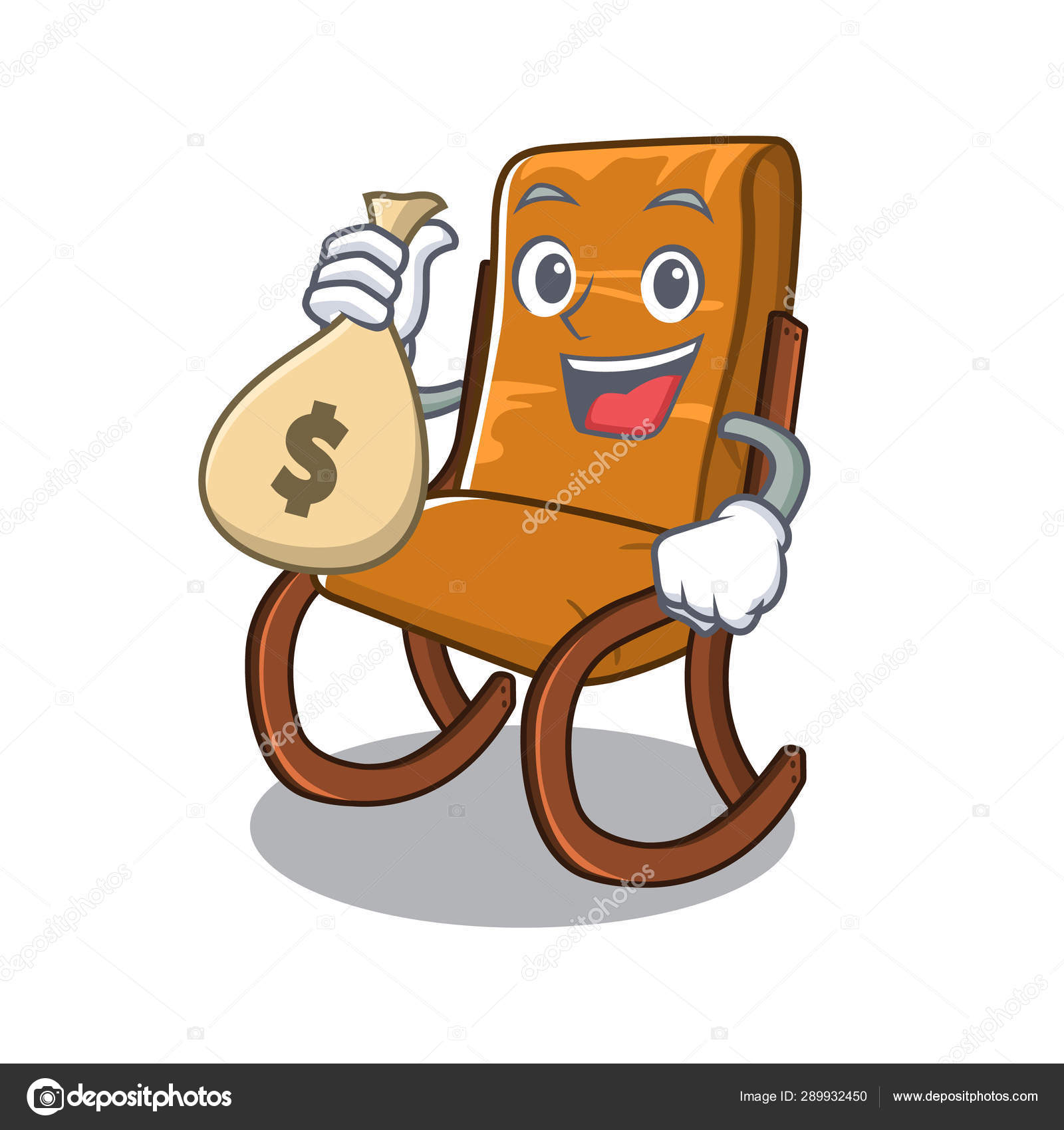 With Money Bag Rocking Chair In Cartoon Living Room Stock Vector