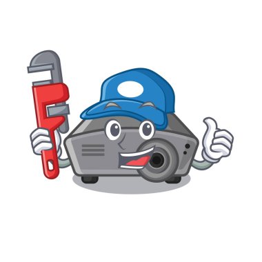 Bir karikatür sandalyede tesisatçı projektör oyuncak