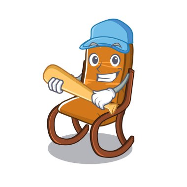 Karikatür oturma odasında beyzbol sallanan sandalye oynama