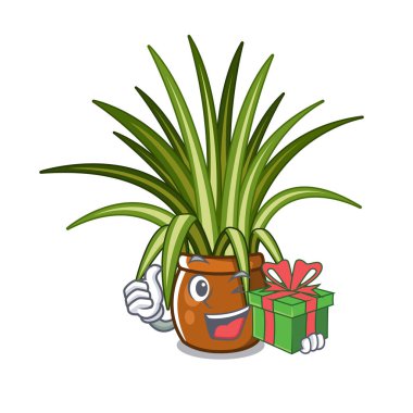 Bir karikatür tencere hediye örümcek bitkiler ile