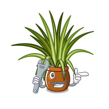 Karikatür bahçesinde mekanik örümcek bitkiler