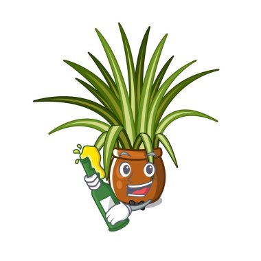 Karikatür bahçesinde bira örümcek bitkiler ile