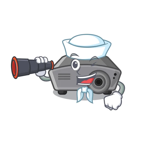 Marinheiro com projetor binocular em uma forma de desenho animado —  Vetores de Stock