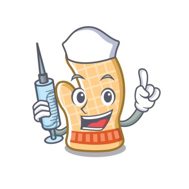 Hemşire fırın eldiveni yerleştirilen maskot pişirme masası