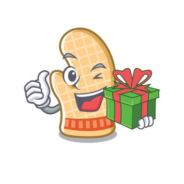 Charcater izole hediye fırın eldiveni ile