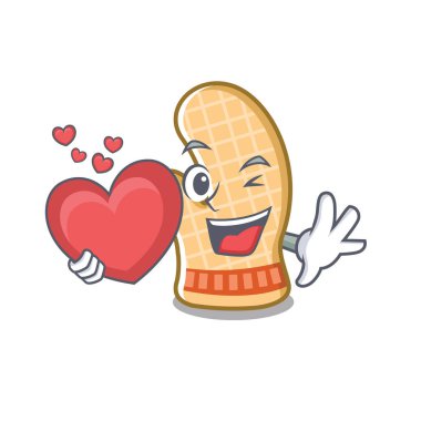 Kalp fırın eldiveni charcater izole ile