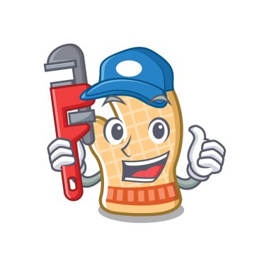 Bir karikatür rafta Tesisatçı fırın eldiven