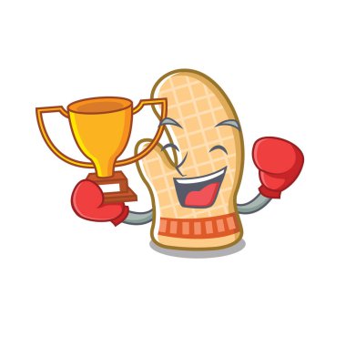 Bir karikatür rafta Boks kazanan fırın eldiven