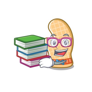 Bir karikatür rafüzerinde kitap fırın eldiven ile Öğrenci