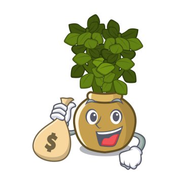 Para torbası yeşim bitki maskot ile izole ile