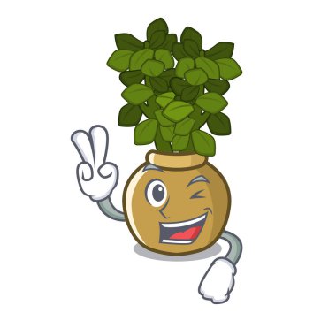 Karikatür bahçesinde iki parmak yeşim bitki pot