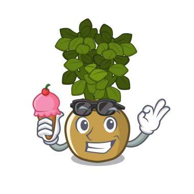 Karikatür bahçesinde dondurma yeşim bitki pot ile