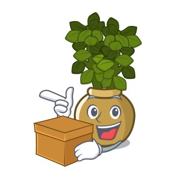 Karikatür bahçesinde kutu yeşim bitki pot ile