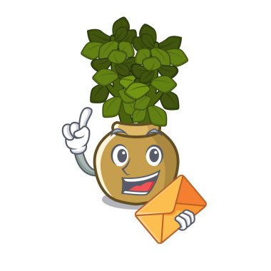 Karikatür bahçesinde zarf yeşim bitki pot ile