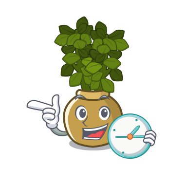 Karikatür bahçesinde saat yeşim bitki pot ile