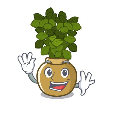 Karikatür bahçesinde sallayarak yeşim bitki pot