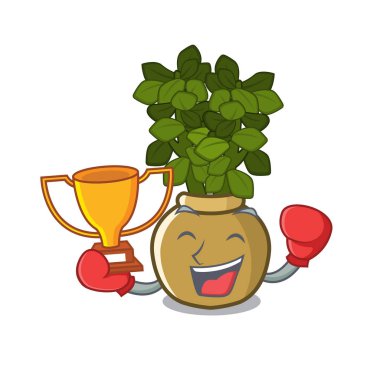 Boks kazanan yeşim bitki karikatür kök yetişir