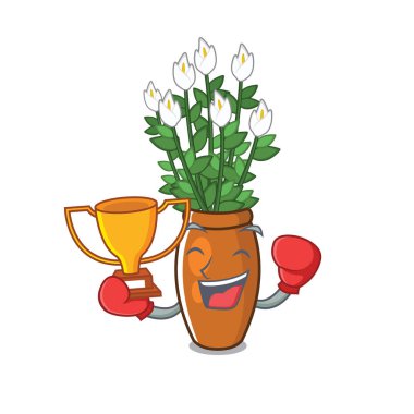 Boks kazanan barış zambak maskotu ile izole