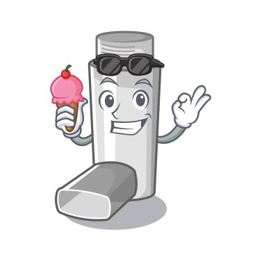 Karikatür tıp kutusunda dondurma astım inhaler ile