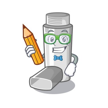 Karikatür tıp kutusunda Öğrenci astım inhaler